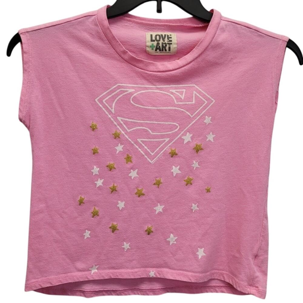 Love + Art DC Comics Girls Large PolyCotton Super Girl Star Sleeveless Shirt